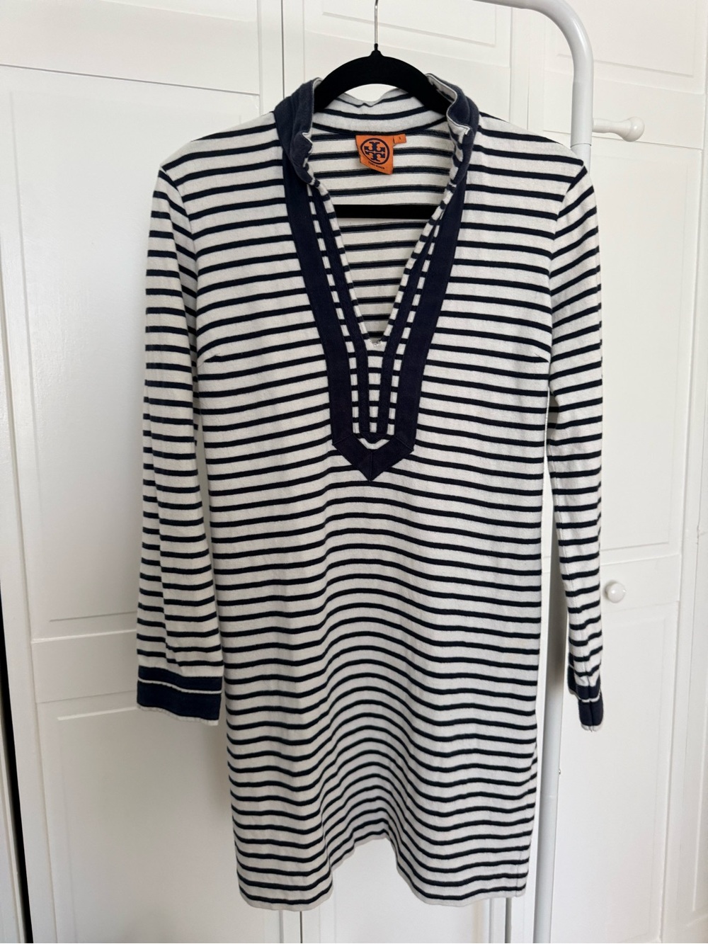 Tory Burch Navy & White Striped Knit Tunic